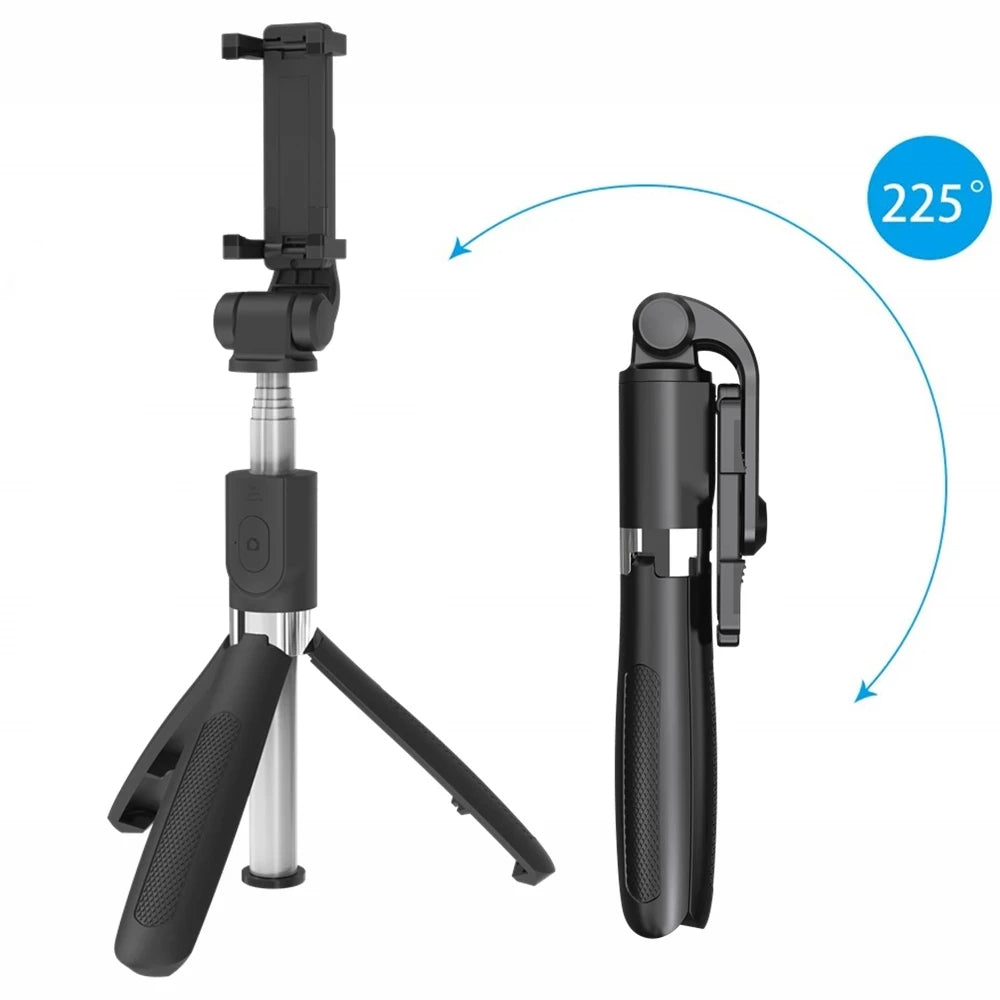 Techsuit - Selfie Stick (L01) - Tripod Stable Mount with Extendable Arm, Bluetooth Remote Control, 70cm - Black
