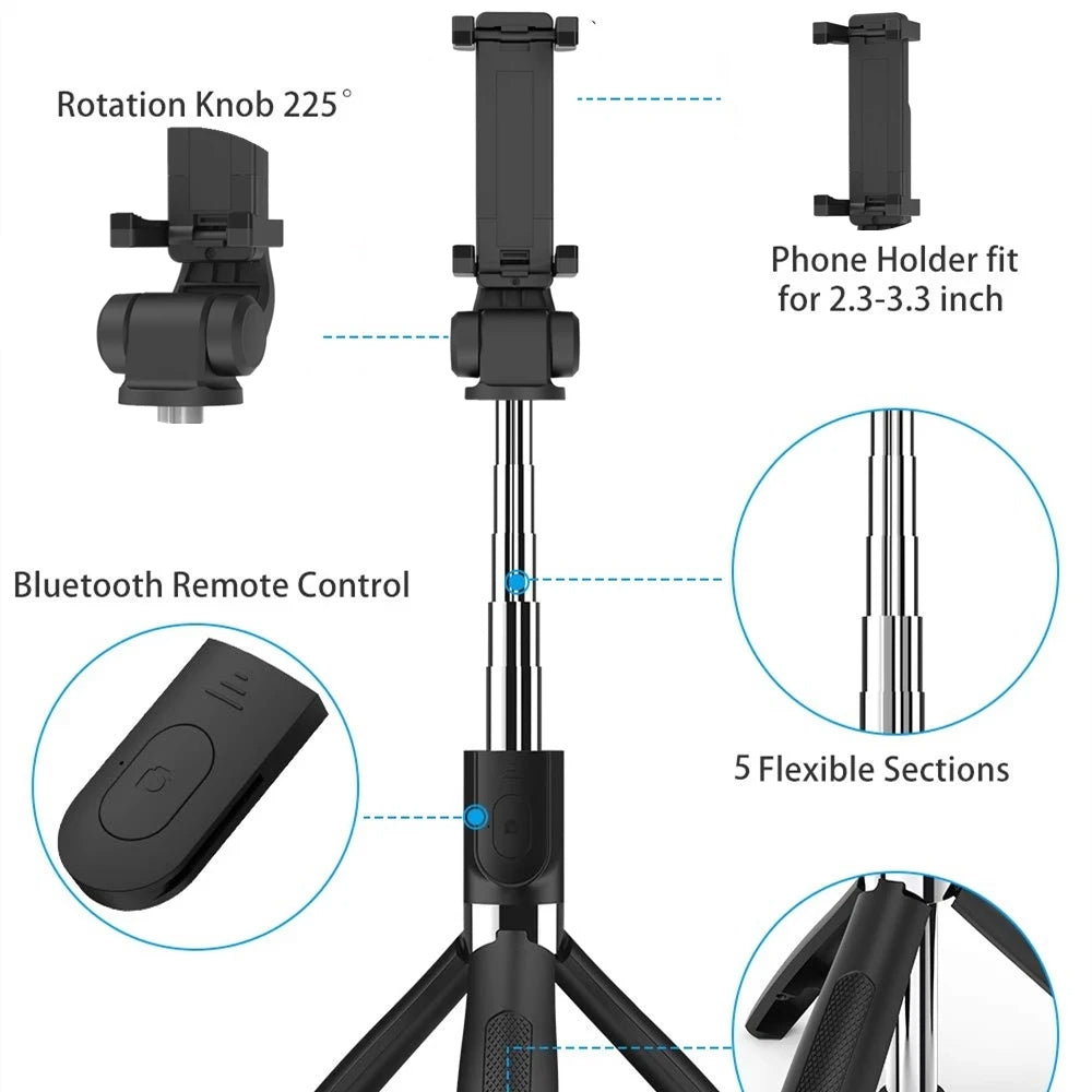 Techsuit - Selfie Stick (L01) - Tripod Stable Mount with Extendable Arm, Bluetooth Remote Control, 70cm - Black