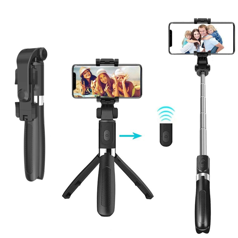 Techsuit - Selfie Stick (L01) - Tripod Stable Mount with Extendable Arm, Bluetooth Remote Control, 70cm - Black