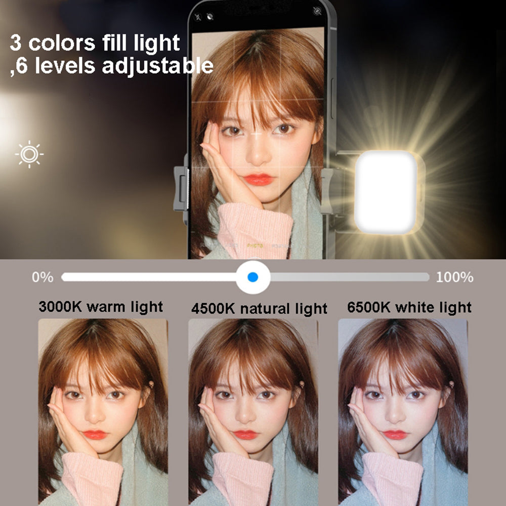 Techsuit - Mini Selfie Stick (Q10s) - Stable Tripod with Bluetooth Remote Control, Fill Light, 360 Rotation, 70cm - Black