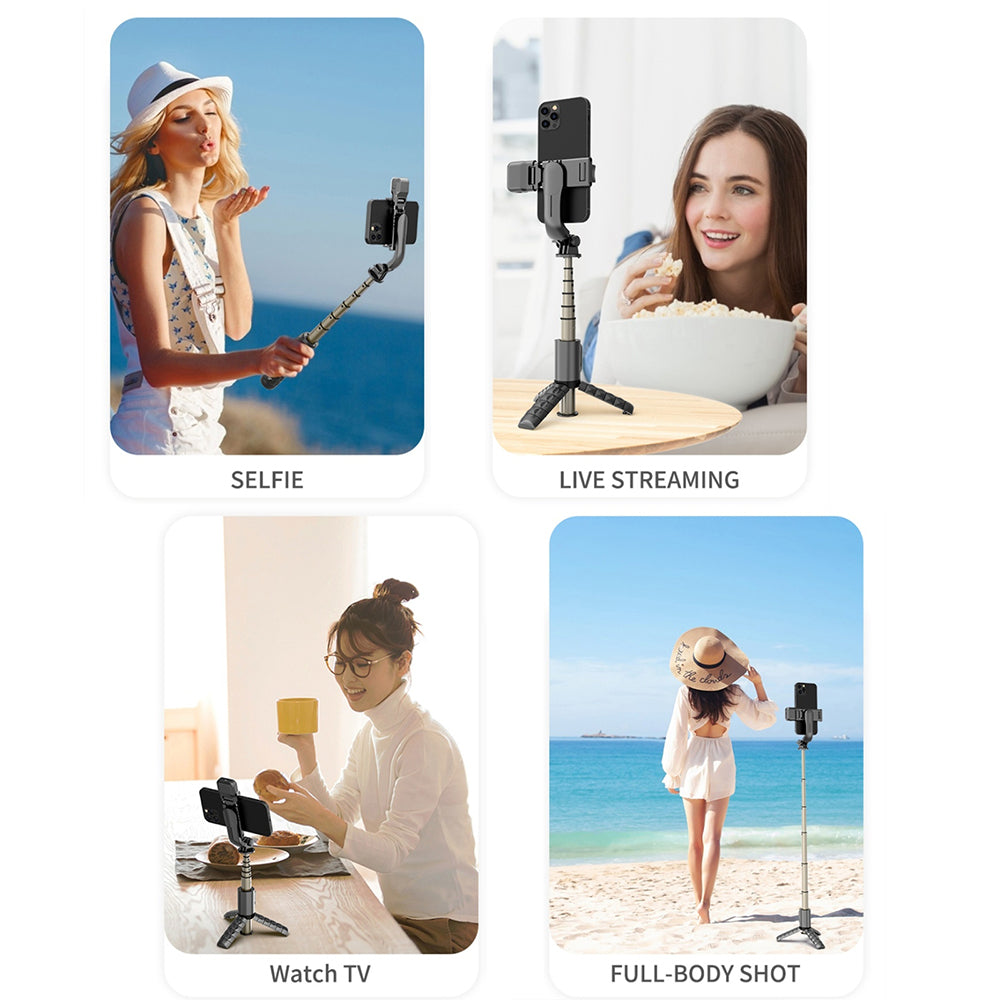 Techsuit - Mini Selfie Stick (Q10s) - Stable Tripod with Bluetooth Remote Control, Fill Light, 360 Rotation, 70cm - Black