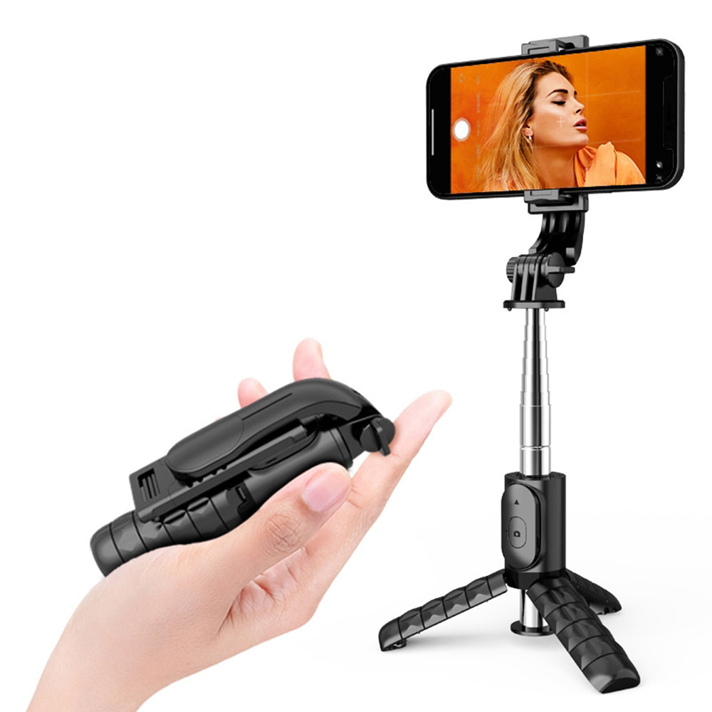 Techsuit - Mini Selfie Stick (Q11) - Stable Tripod with Bluetooth Remote Control, 360 Rotation, Stainless Steel, 74cm - Black