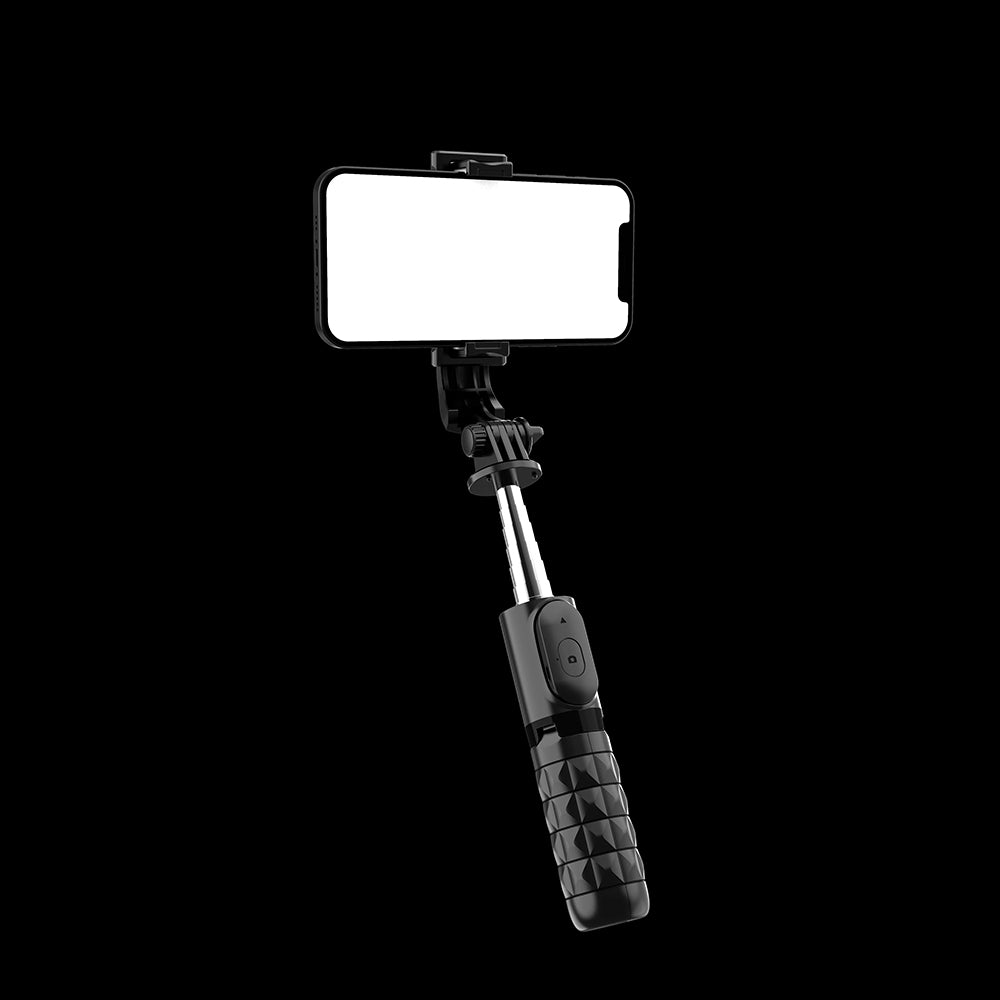 Techsuit - Mini Selfie Stick (Q11) - Stable Tripod with Bluetooth Remote Control, 360 Rotation, Stainless Steel, 74cm - Black