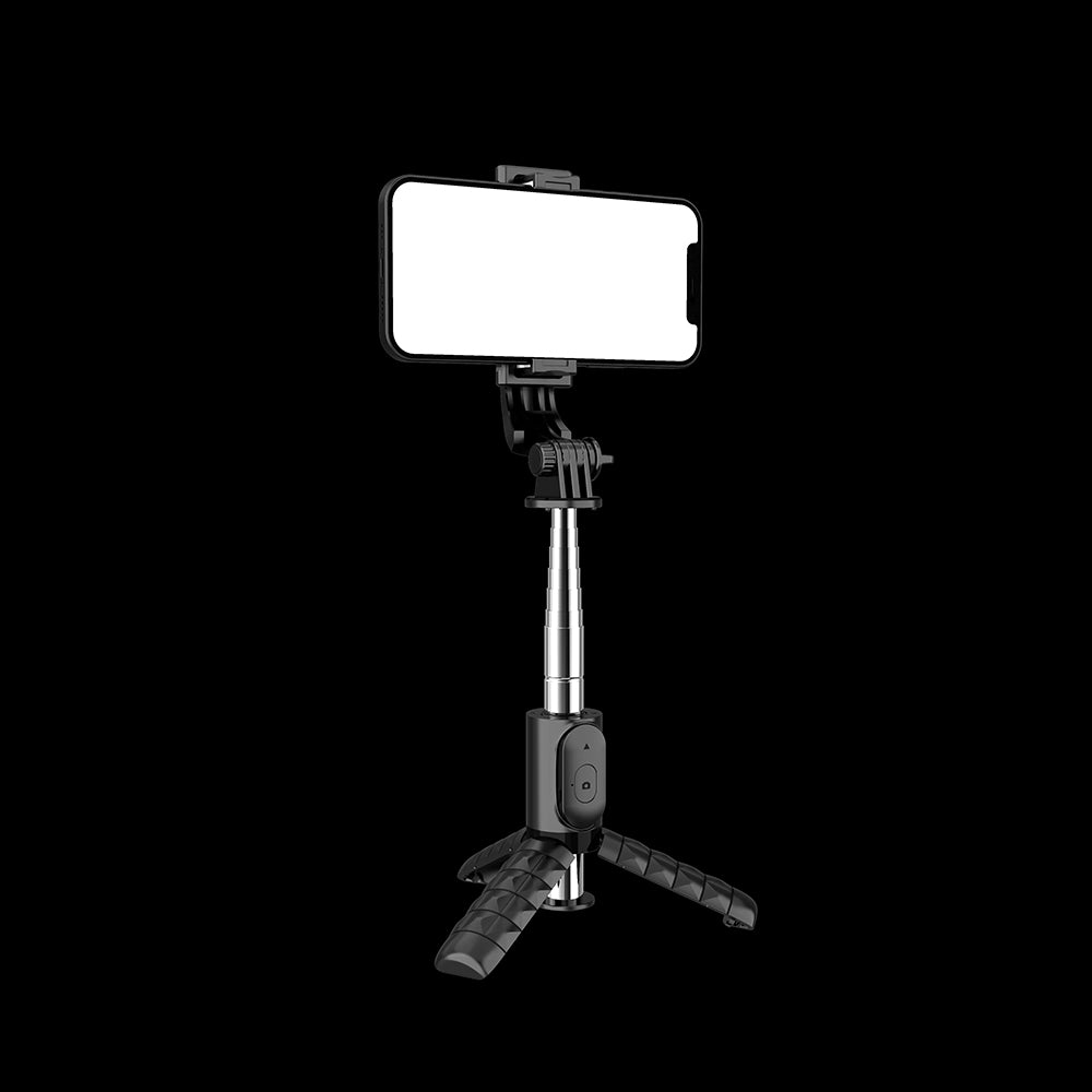 Techsuit - Mini Selfie Stick (Q11) - Stable Tripod with Bluetooth Remote Control, 360 Rotation, Stainless Steel, 74cm - Black
