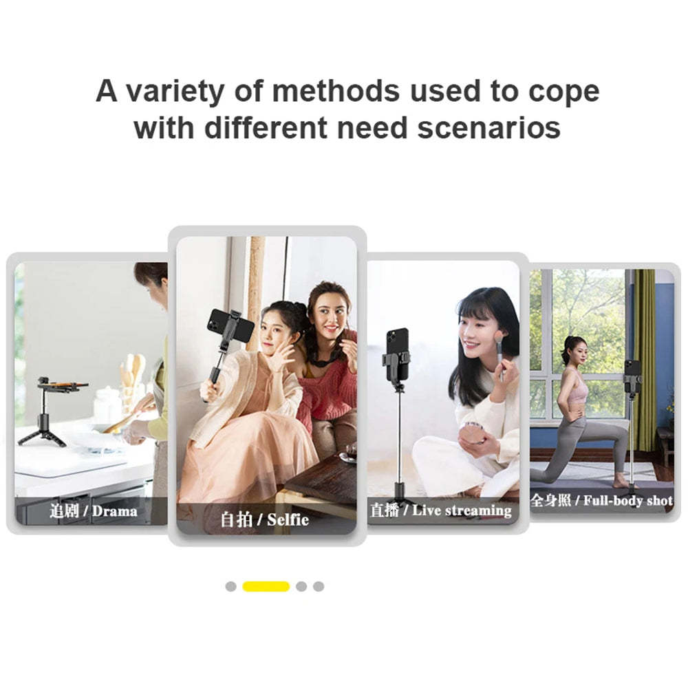 Techsuit - Mini Selfie Stick (Q11s) - Stable Tripod with Bluetooth Remote Control and Fill Light, 360 Rotation, 76cm - Black