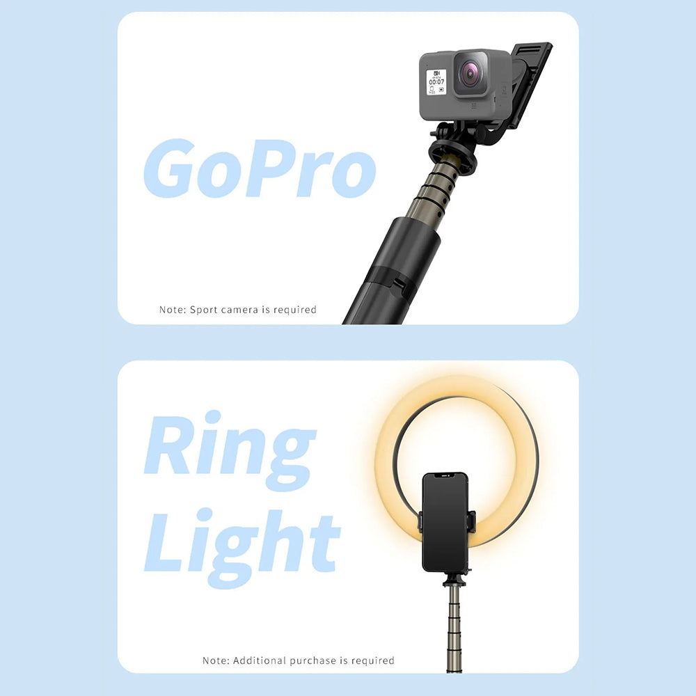 Techsuit - Selfie Stick (Q06) - Stable Tripod with Bluetooth Remote Control, Aluminium Alloy, 360 Rotation, 156cm - Black