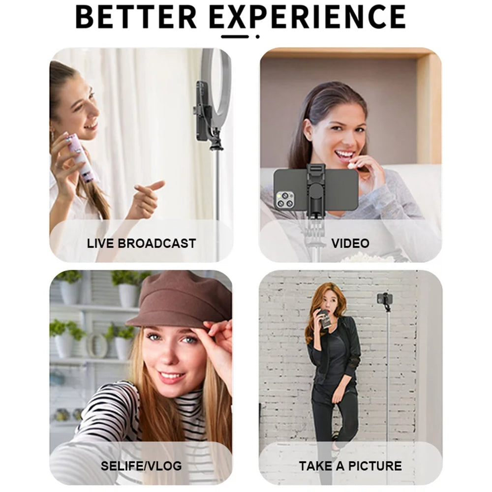 Techsuit - Selfie Stick (Q05) - Stable Tripod with Bluetooth Remote Control, 360 Rotation, Stainless Steel, 158cm - Black