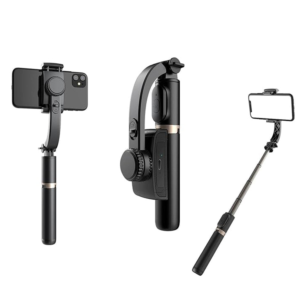 Techsuit - Selfie Stick (Q08) - Anti-Shake Tripod with Bluetooth Remote Control, 360 Rotation, Aluminium Alloy, 75cm - Black