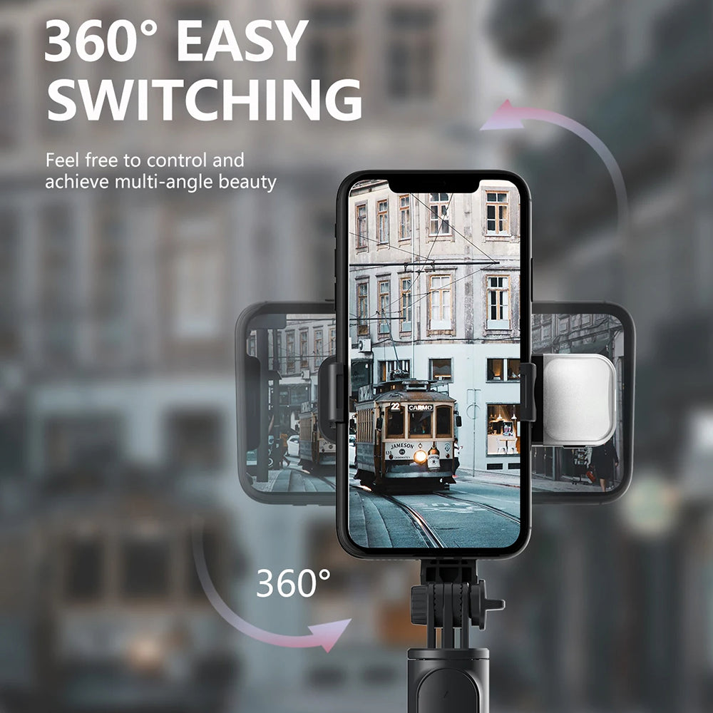 Techsuit - Selfie Stick (Q03s) - Stable Tripod with Bluetooth Remote Control and Fill Light, Aluminium Alloy, 76cm - Black