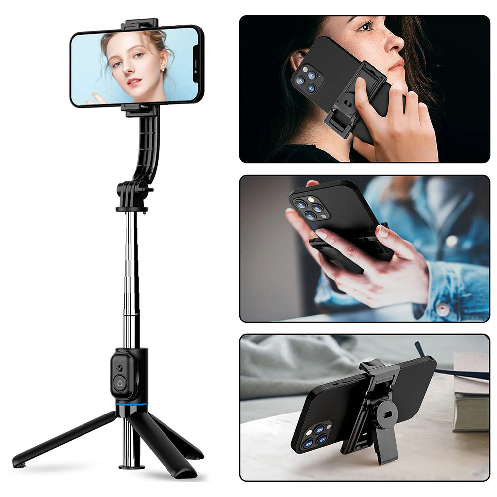 Techsuit - Selfie Stick (C01) - with Foldable Stable Tripod and Bluetooth Remote Control, 106cm - Black