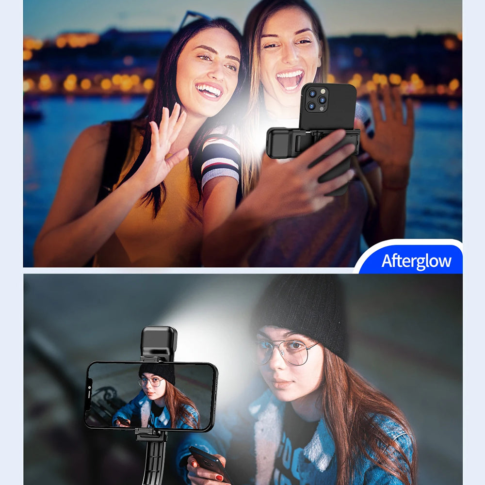 Techsuit - Selfie Stick (C01s) - with Foldable Stable Tripod, Bluetooth Remote Control, Fill Light, 107cm - Black