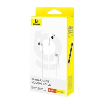 Baseus - Wired Earphones Encok CZ17 (A00170000213-Z1) - Type-C, half-in-ear, 1.1m, 20Hz-20kHz - Moon White