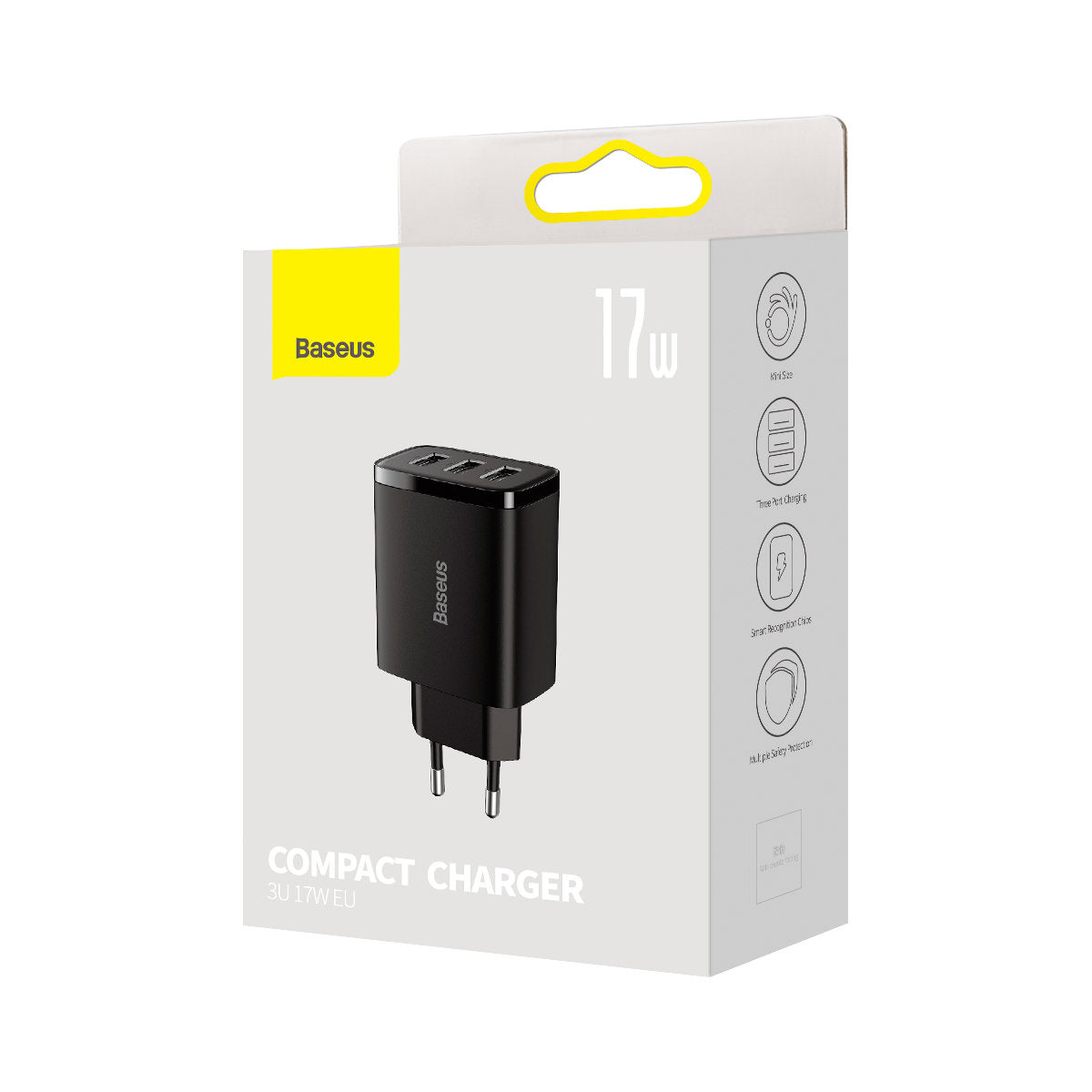 Baseus - Wall Charger Compact (CCXJ020101) - Universal Compatibility, 3 x USB, 17W, 5V - Black