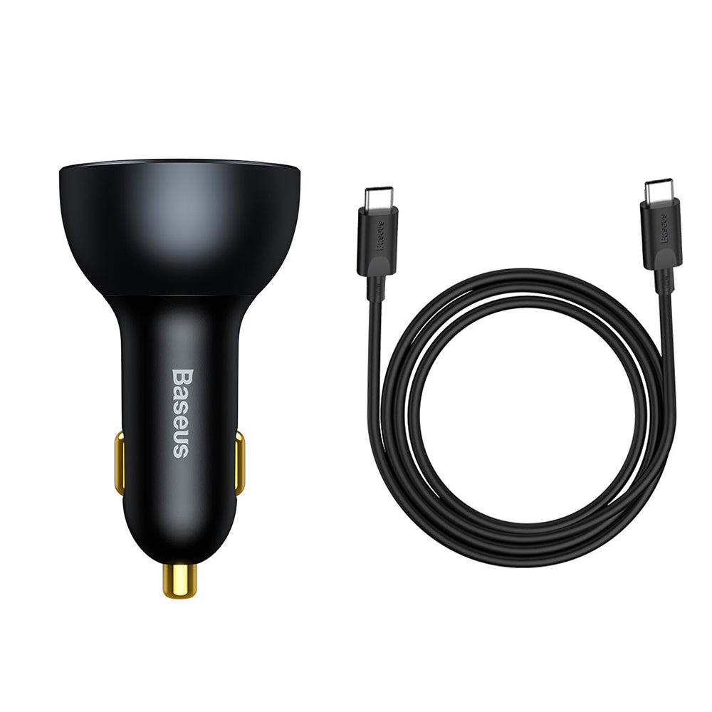 Baseus - Car Charger (TZCCZM-0G) - 2xType-C, USB with Cable USB-C to Type-C - Black