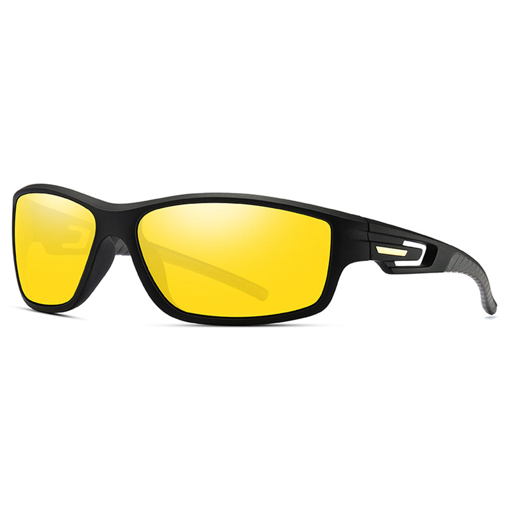 Techsuit - Bike Glasses (201910) - for Cycling and Sport Outdoor Activities, Polarized, Rectangular, Unisex - Black / Yellow