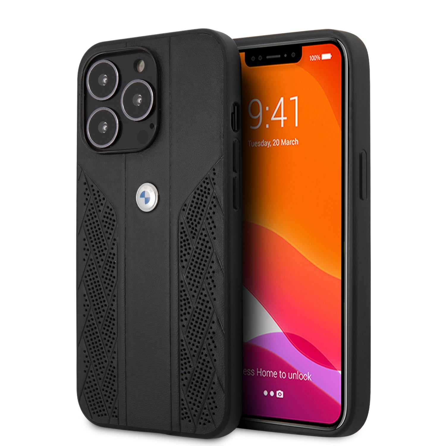 BMW Leather Black Curve Perforated Design Back Cover Θήκη προστασίας από δερματίνη – iPhone 13 Pro (Μαύρο) – PhoneBazaar