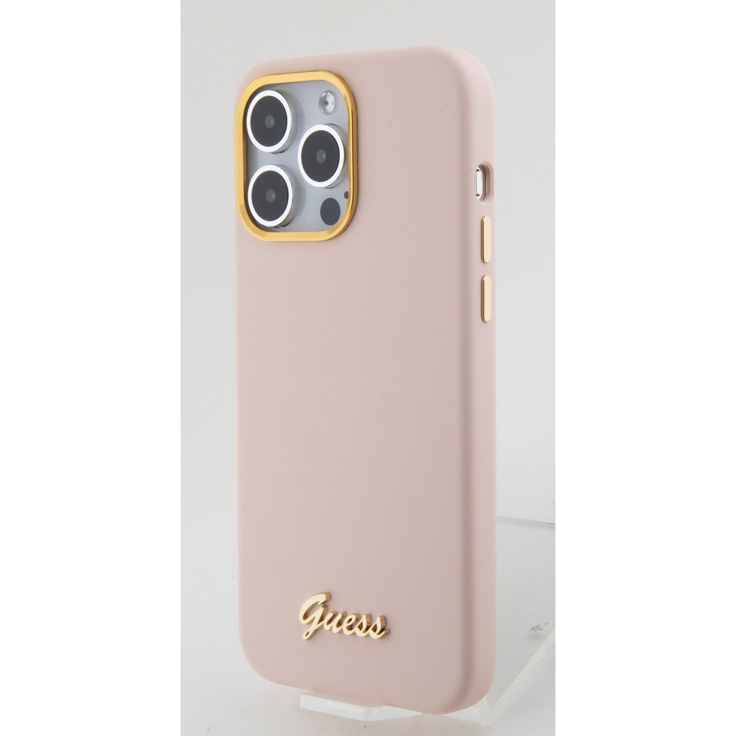 Guess “Vintage Script Gold Logo Collection” Σκληρή Θήκη προστασίας από σιλικόνη – Apple iPhone 15 Pro Max (Ροζ – GUHCP15XSMBSLP)