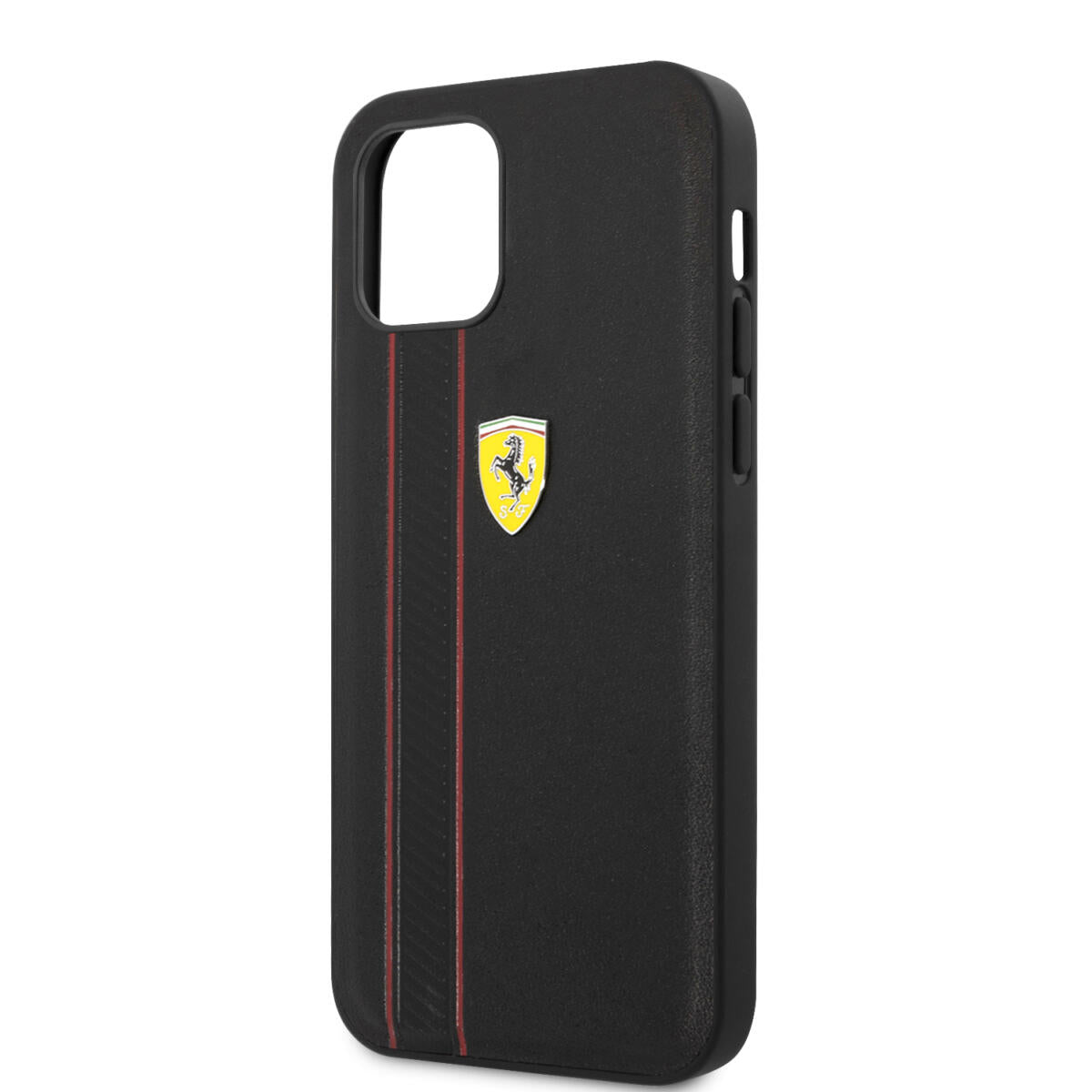 Ferrari "Debossed Stripes & Red Lines" Leather Case Θήκη προστασίας από γνήσιο καπιτονέ δέρμα – iPhone 12 Pro Max (Μαύρη/Quilted Leather)