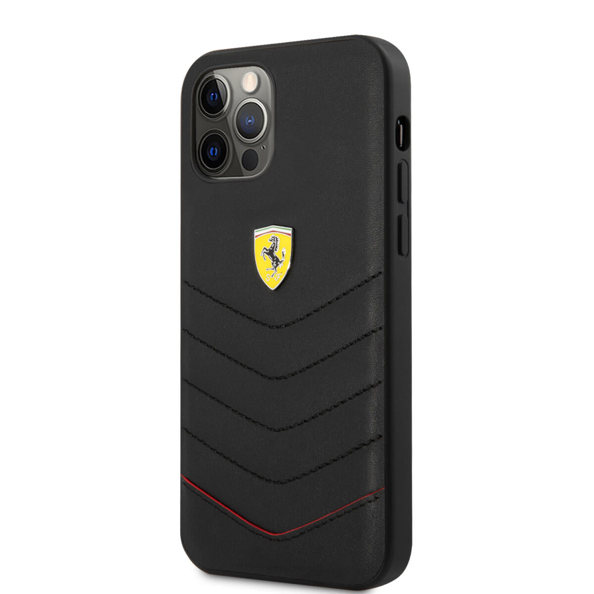 Ferrari "Off Track" Quilted Leather Case Θήκη προστασίας από γνήσιο καπιτονέ δέρμα – iPhone 12 Pro Max (Μαύρη/Κόκκινη/Quilted Leather/3D Logo)