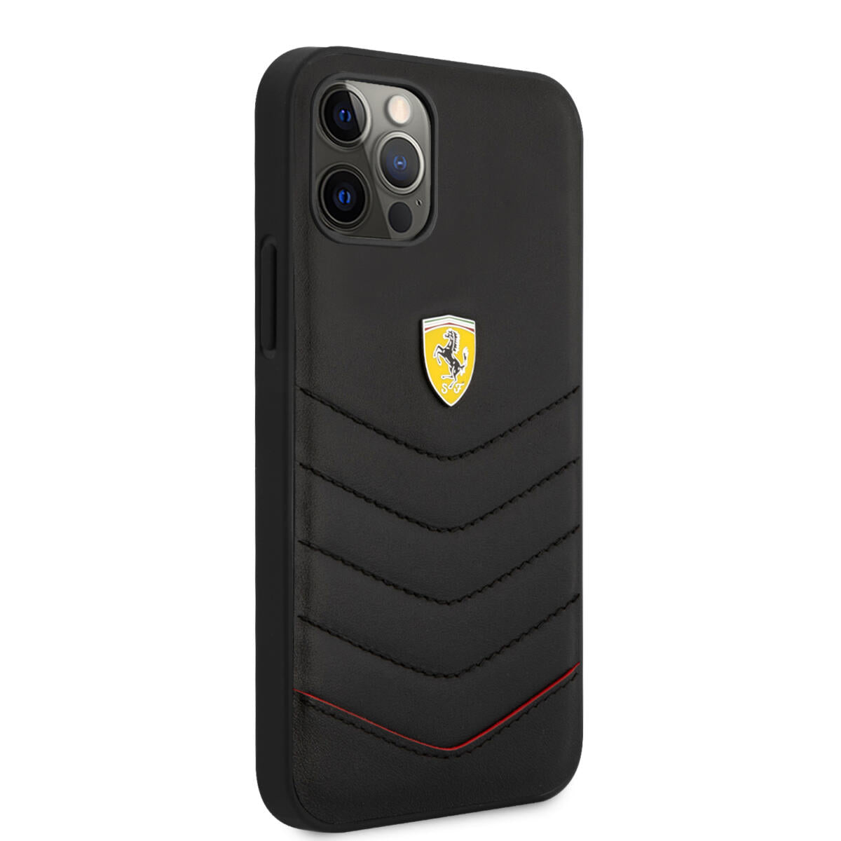 Ferrari "Off Track" Quilted Leather Case Θήκη προστασίας από γνήσιο καπιτονέ δέρμα – iPhone 12 Pro Max (Μαύρη/Κόκκινη/Quilted Leather/3D Logo)