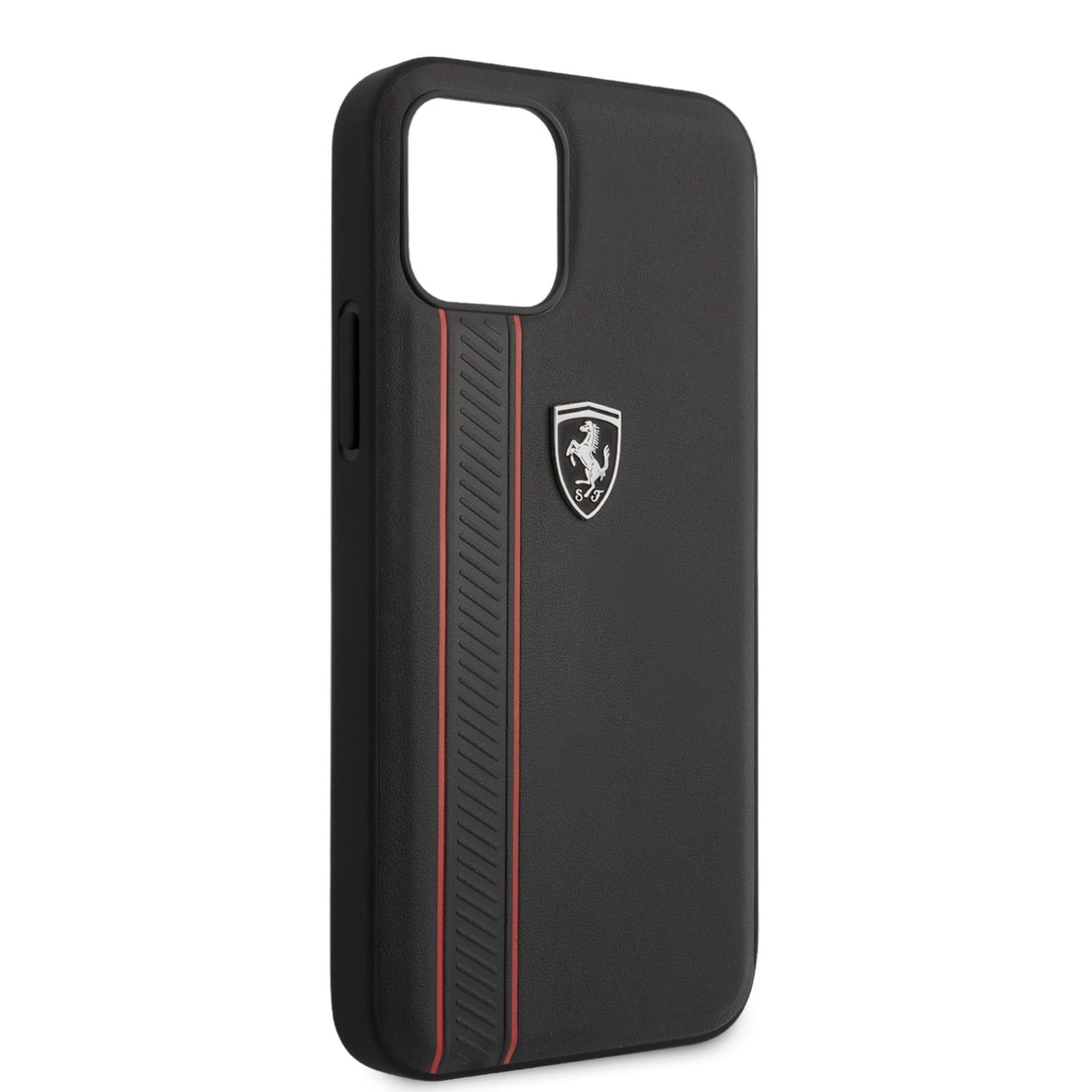 Ferrari "Off Track" Hard Leather Case with Embossed Stripes Θήκη προστασίας από γνήσιο δέρμα – iPhone 12 Pro Max (Μαύρη/Leather/3D Logo)