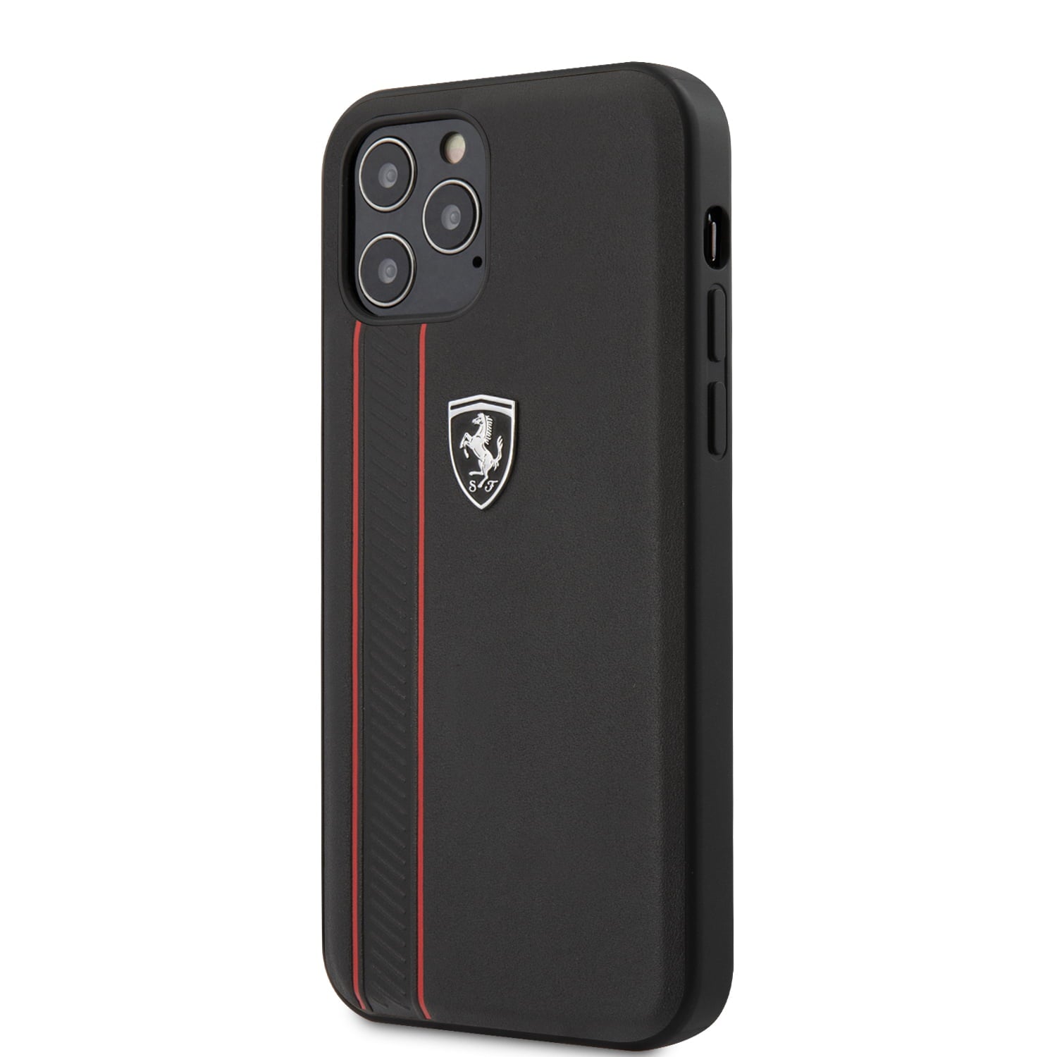 Ferrari "Off Track" Hard Leather Case with Embossed Stripes Θήκη προστασίας από γνήσιο δέρμα – iPhone 12 Pro Max (Μαύρη/Leather/3D Logo)