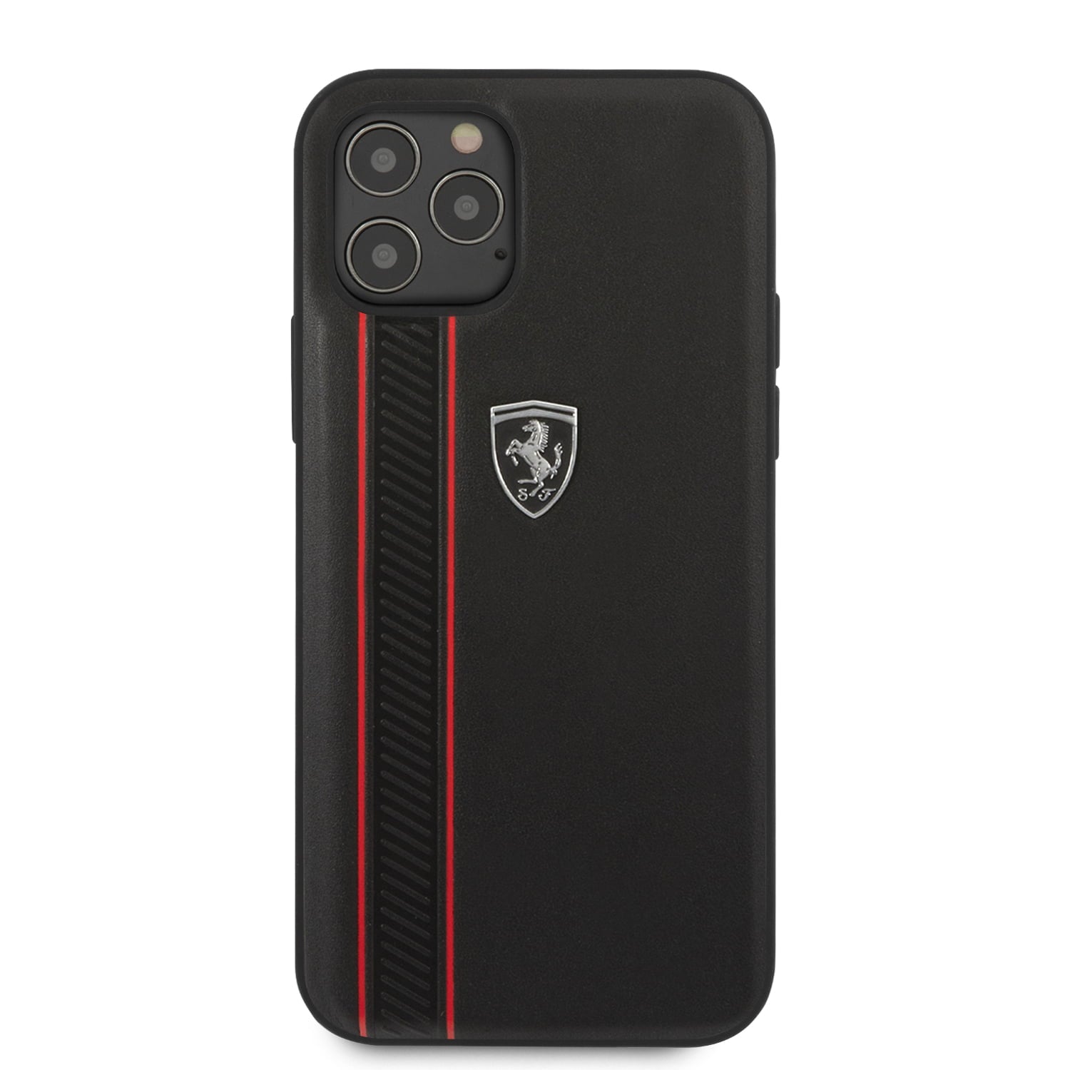 Ferrari "Off Track" Hard Leather Case with Embossed Stripes Θήκη προστασίας από γνήσιο δέρμα – iPhone 12 Pro Max (Μαύρη/Leather/3D Logo)