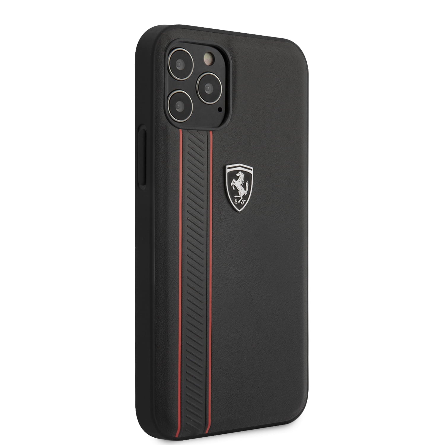 Ferrari "Off Track" Hard Leather Case with Embossed Stripes Θήκη προστασίας από γνήσιο δέρμα – iPhone 12 Pro Max (Μαύρη/Leather/3D Logo)