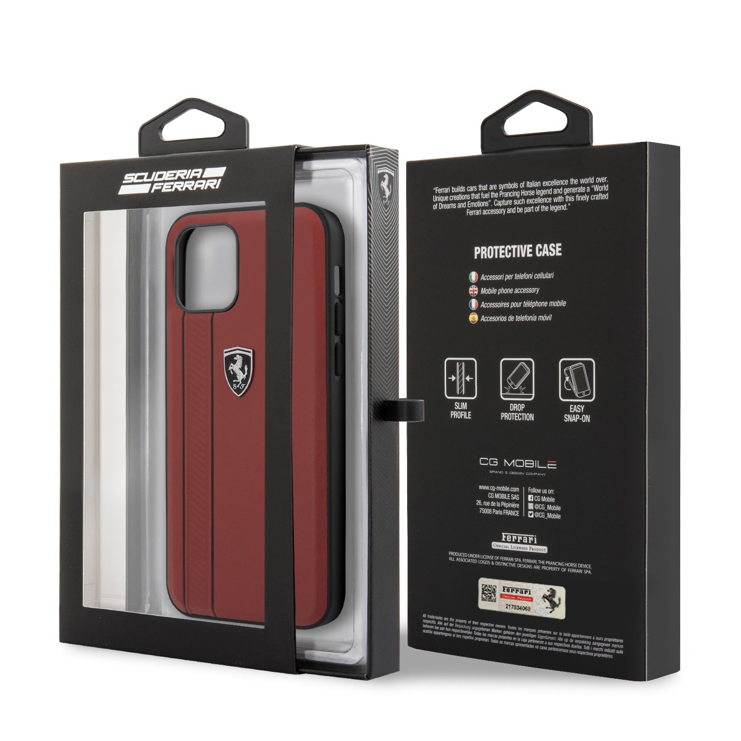 Ferrari "Off Track" Hard Leather Case with Embossed Stripes Θήκη προστασίας από γνήσιο δέρμα – iPhone 12 Pro Max (Κόκκινη/Leather/3D Logo)