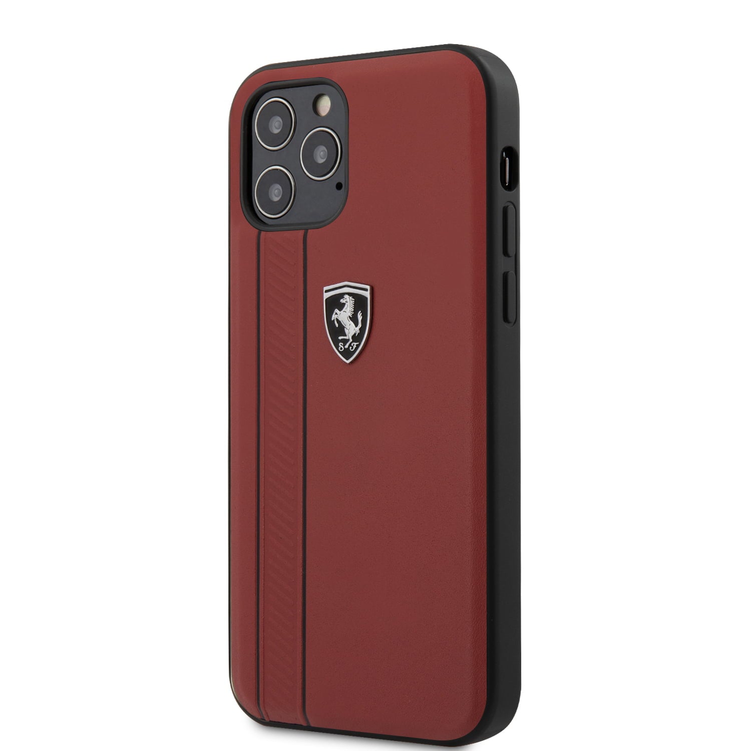 Ferrari "Off Track" Hard Leather Case with Embossed Stripes Θήκη προστασίας από γνήσιο δέρμα – iPhone 12 Pro Max (Κόκκινη/Leather/3D Logo)