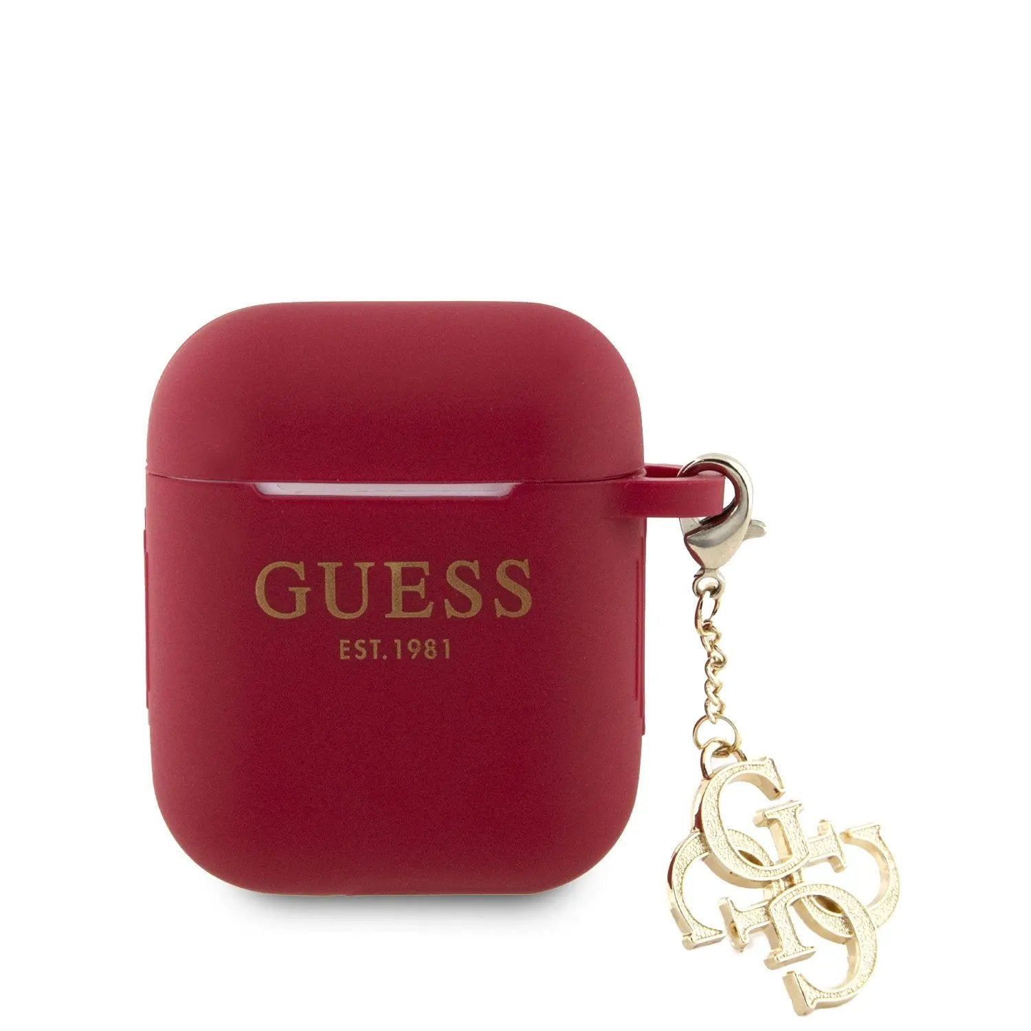 Guess Printed Gold Logo Θήκη Προστασίας Απο Σιλικόνη Για Apple Airpods 1/2 Με Χρυσό Κρεμαστο Στολιδι (σκουρο Κοκκινο) – PhoneBazaar