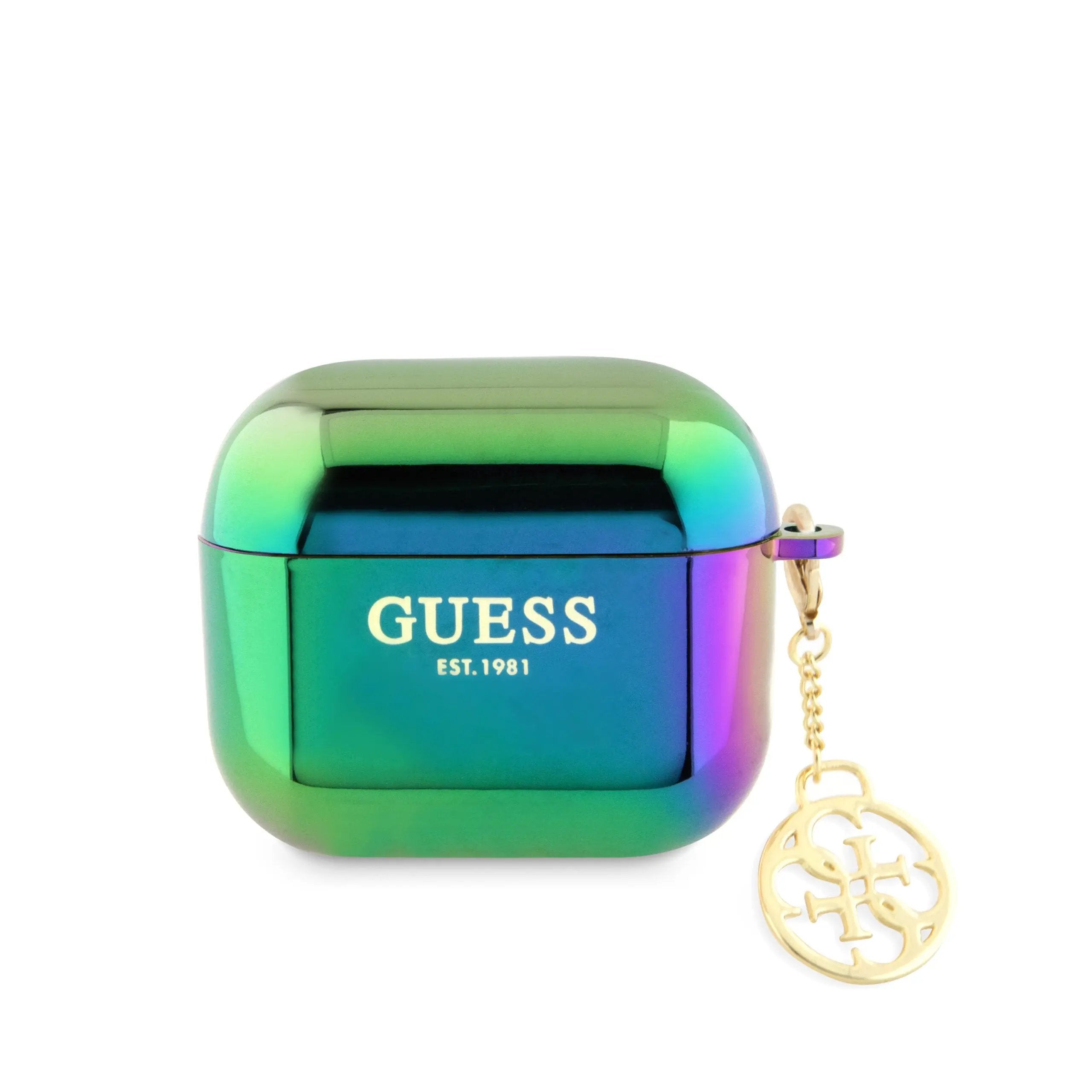 Guess "4G Charm" Collection Θήκη προστασίας από ιριδίζουσα σιλικόνη για Apple Airpods 3 με κρεμαστό στολίδι (Iridescent Black – GUA3HPLIGEK) – PhoneBazaar