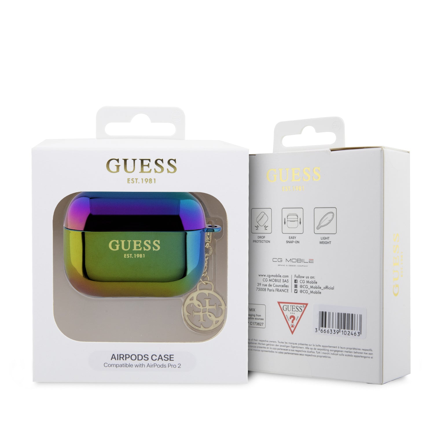 Guess "4G Logo Collection" Charm Θήκη προστασίας απο Σιλικόνη για Apple Airpods Pro 2 με χρυσό κρεμαστό στολίδι (Iridescent Black)