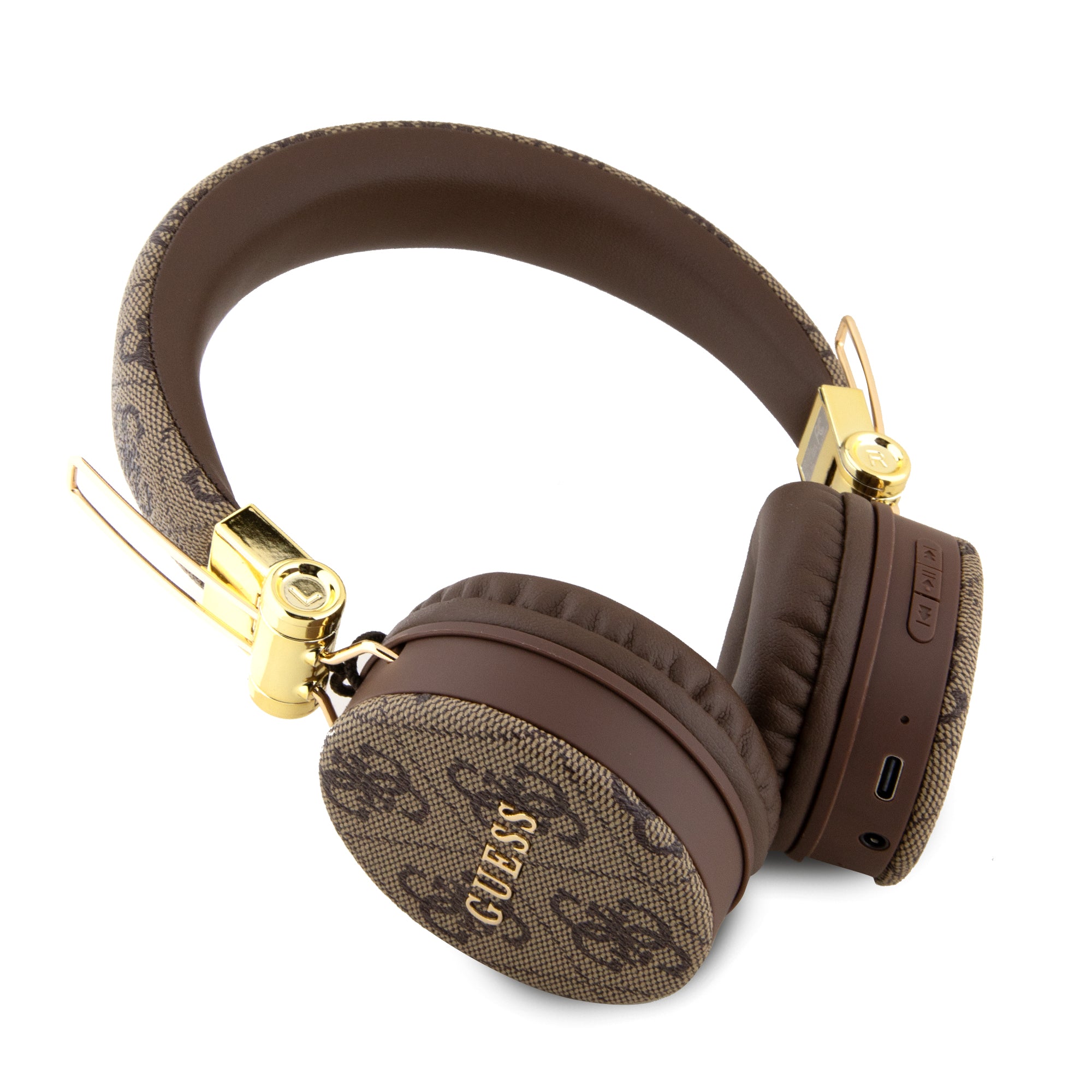 Guess "4G Logo" Over Ear Bluetooth Headphones Ακουστικά Over Ear από δερματίνη με μεταλλικό Logo (Brown – GUBH704GEMW)