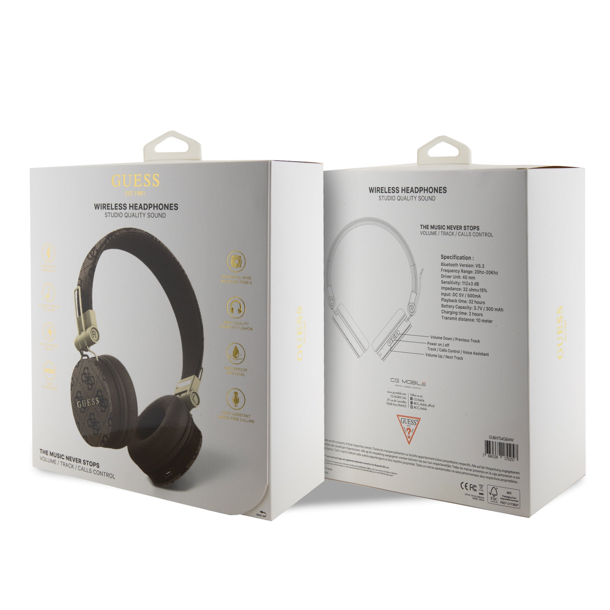 Guess "4G Logo" Over Ear Bluetooth Headphones Ακουστικά Over Ear από δερματίνη με μεταλλικό Logo (Brown – GUBH704GEMW)