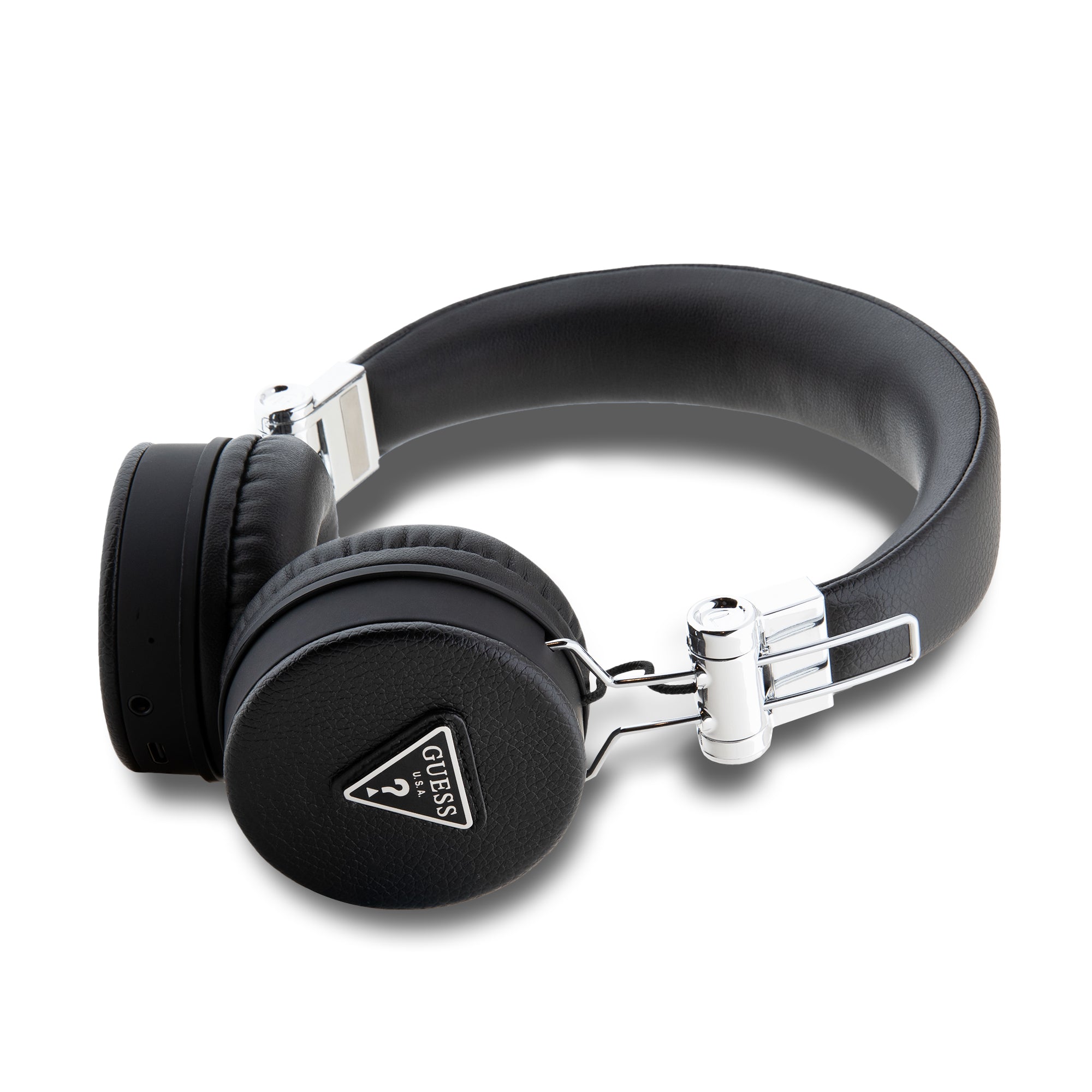 Guess Grained Triangle Logo Classic Round Shape Bluetooth ENC Headphones (Black - GUBH70PGTSPSK)
