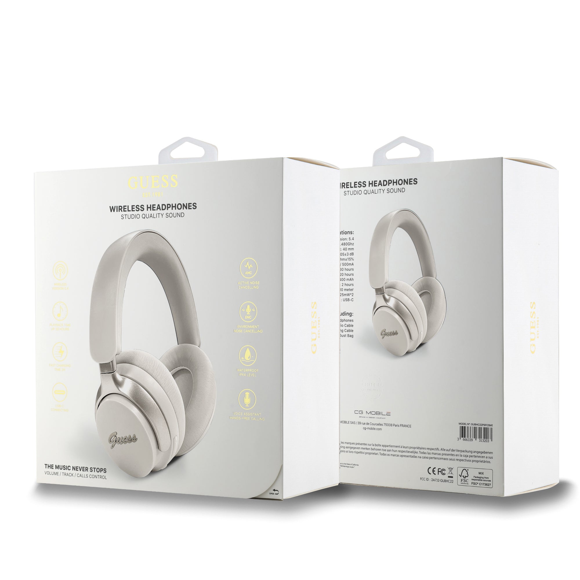 Guess Metal Script Logo Bluetooth ANC/ENC Headphones (Beige - GUBHC22PSFCSME)