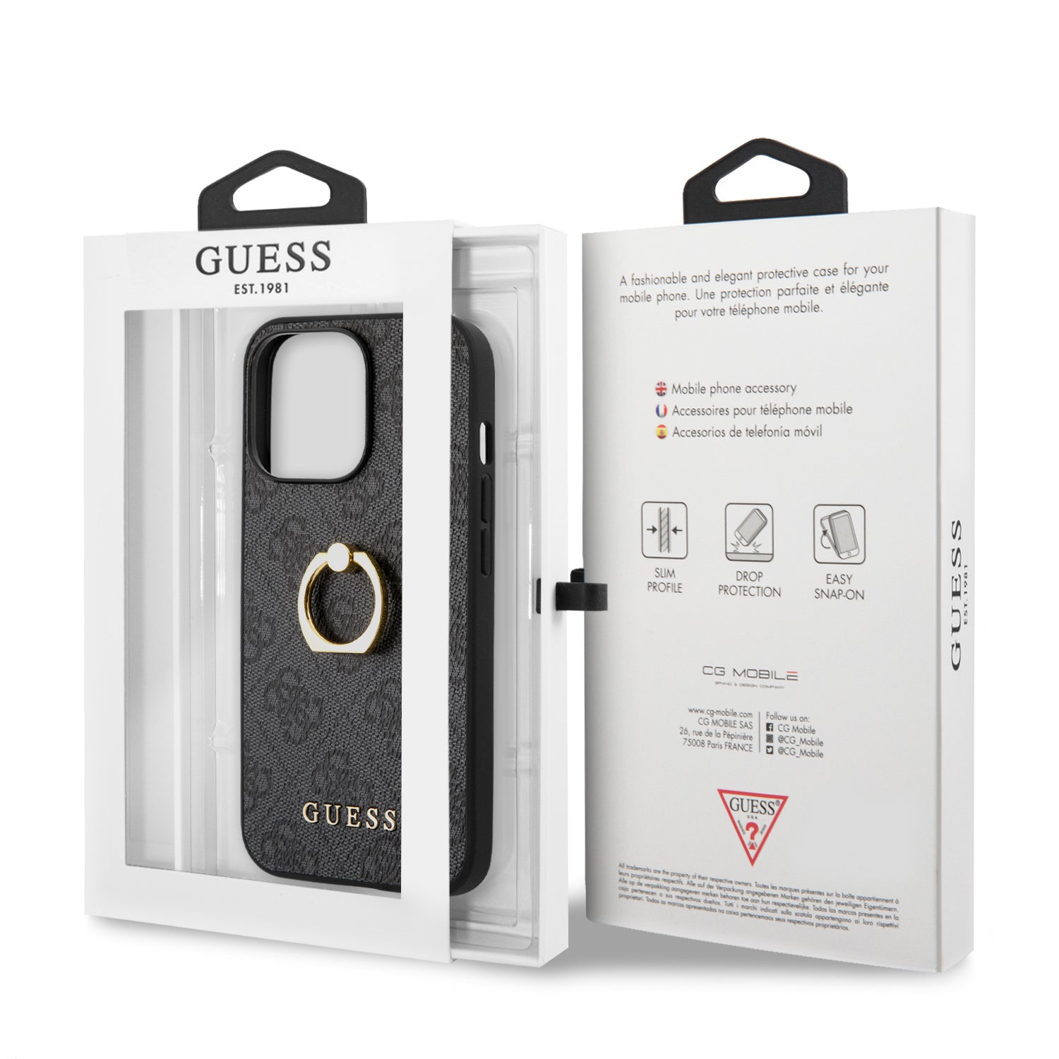 Guess "4G Logo Ring Collection" Hard Case PU Leather Θήκη προστασίας από δερματίνη – iPhone 13 Pro (Black)