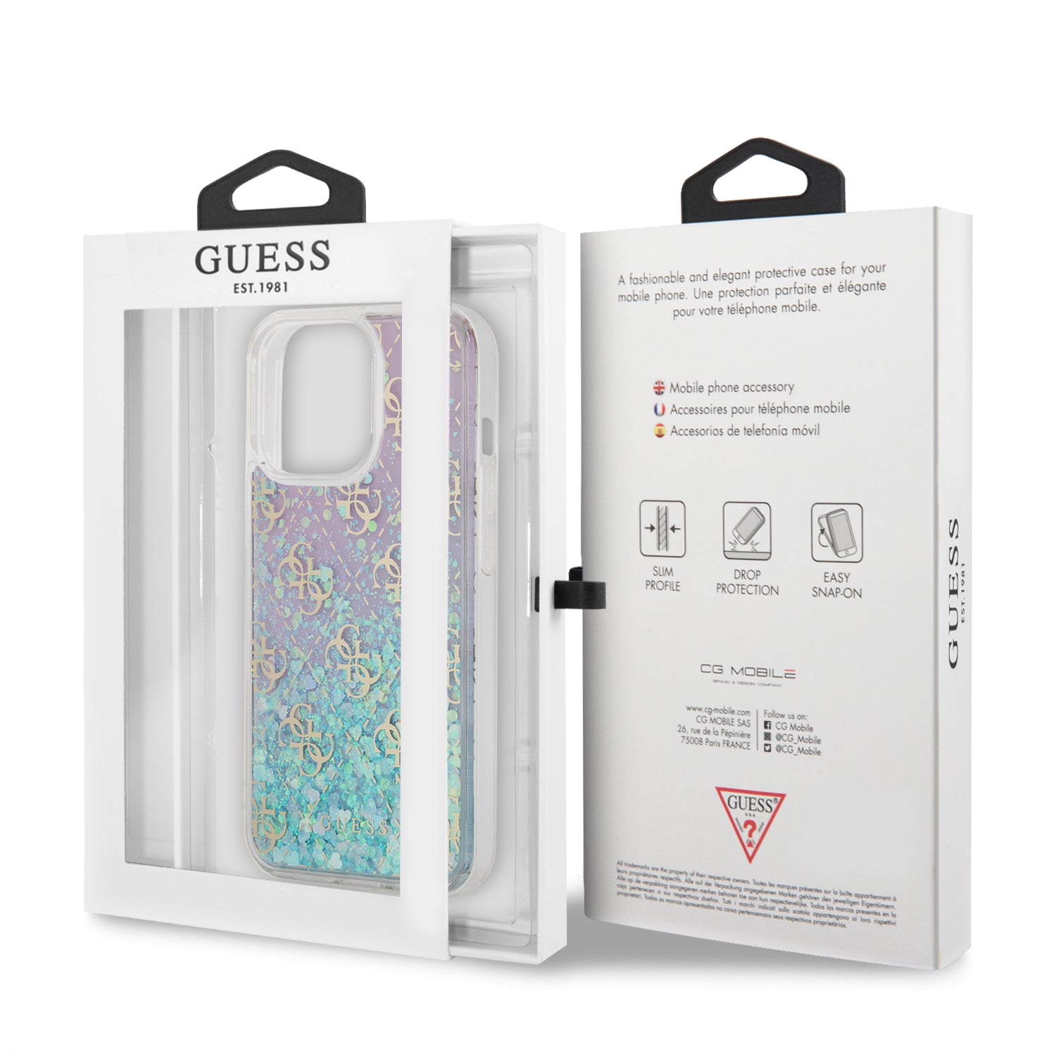 Guess "4G Logo Collection" Θήκη προστασίας από Liquid Glitter σιλικόνη – iPhone 13 Pro (Iridescent/Pink)
