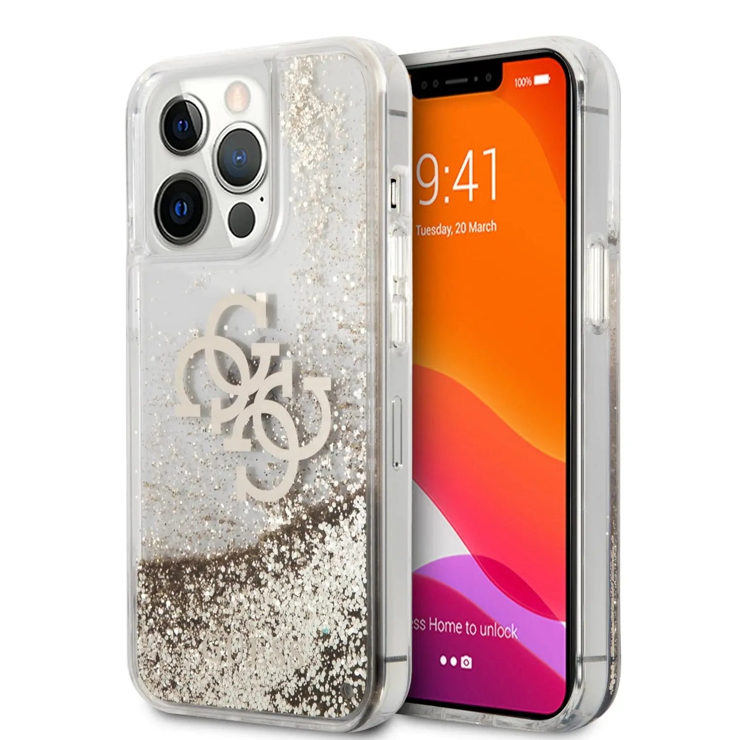 Guess "4G Logo Collection" Θήκη προστασίας – iPhone 13 Pro (Clear/Glitter Gold) – PhoneBazaar