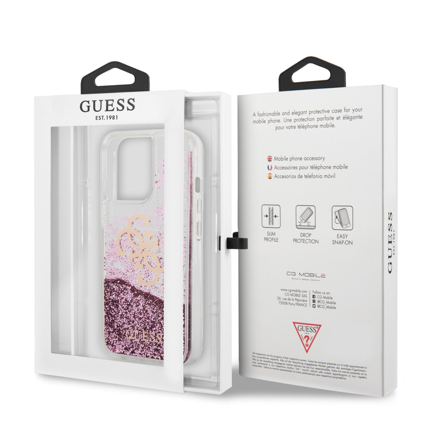 Guess "4G Logo Collection" Θήκη προστασίας – iPhone 13 Pro (Clear/Glitter Pink)
