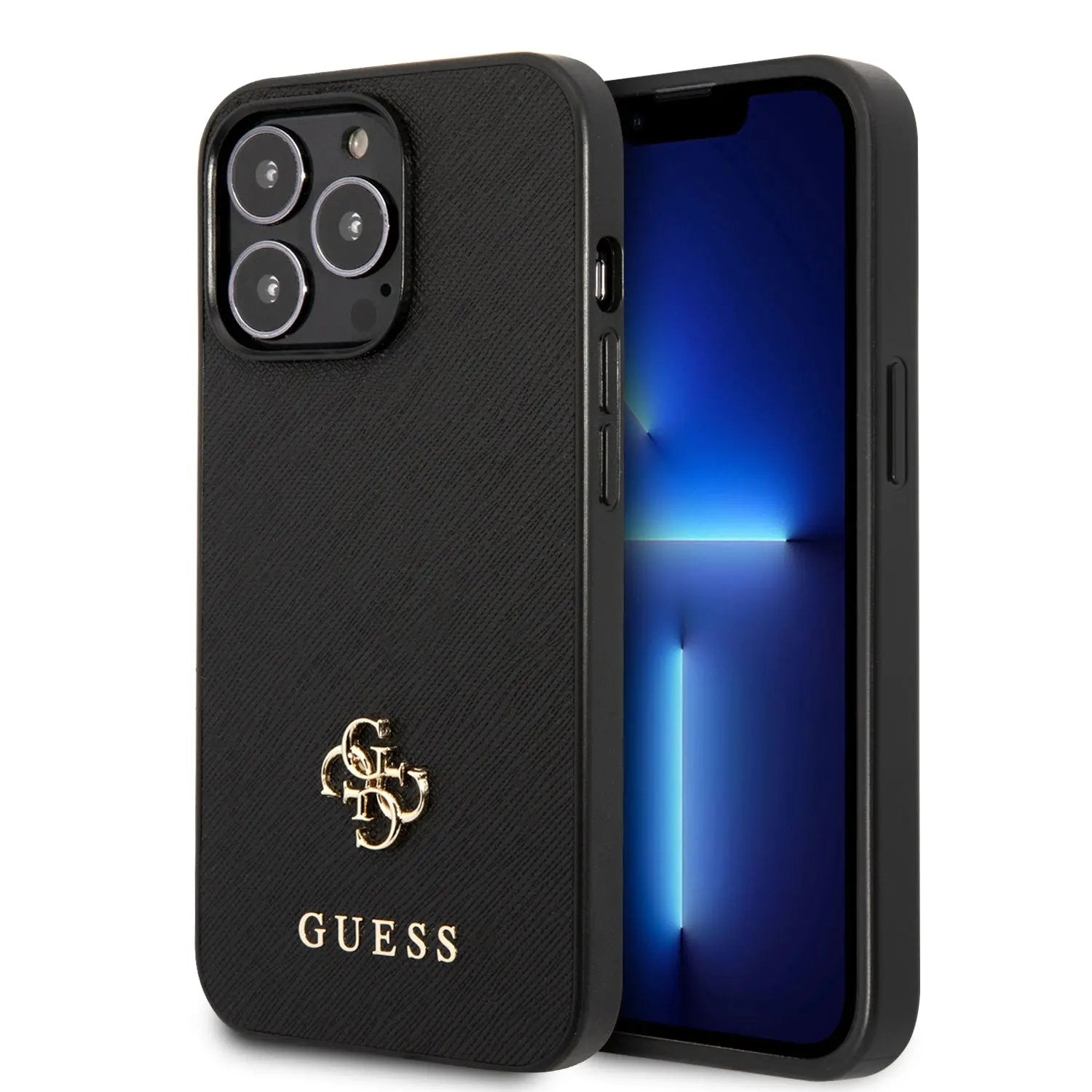 Guess "Small 4G Logo Collection" Hard Case Saffiano Leather Θήκη προστασίας από δερματίνη – iPhone 13 Pro (Μαύρη) – PhoneBazaar