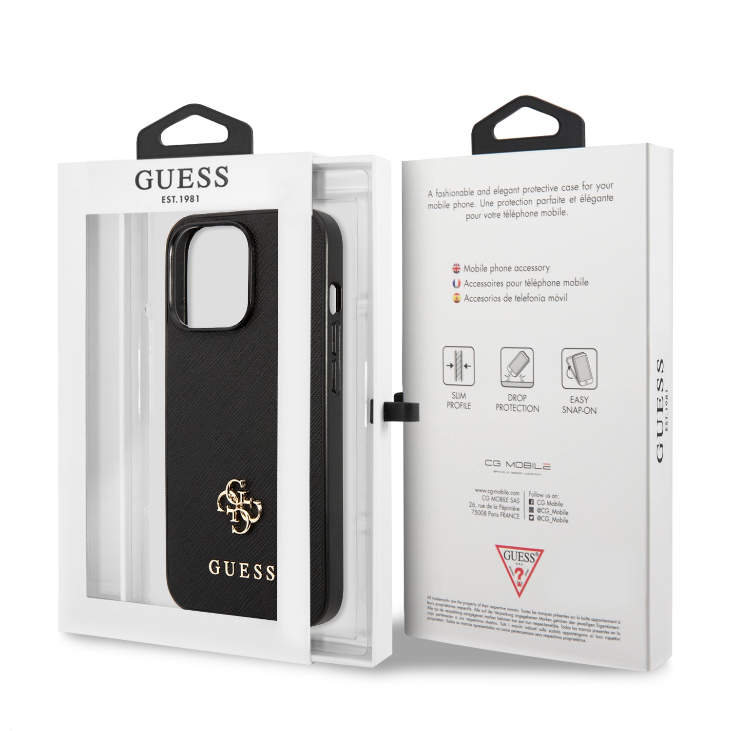 Guess "Small 4G Logo Collection" Hard Case Saffiano Leather Θήκη προστασίας από δερματίνη – iPhone 13 Pro (Μαύρη)
