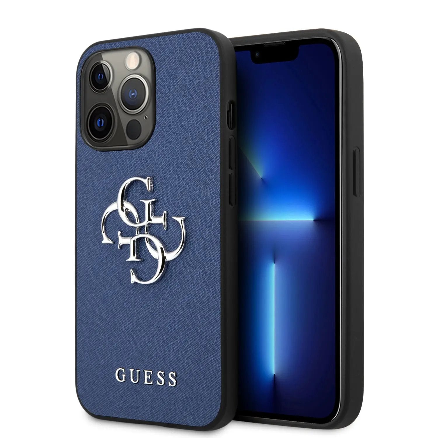 Guess “4G Logo Collection” Hard Case PU Leather Θήκη προστασίας από δερματίνη – iPhone 13 Pro (Μπλε) – PhoneBazaar