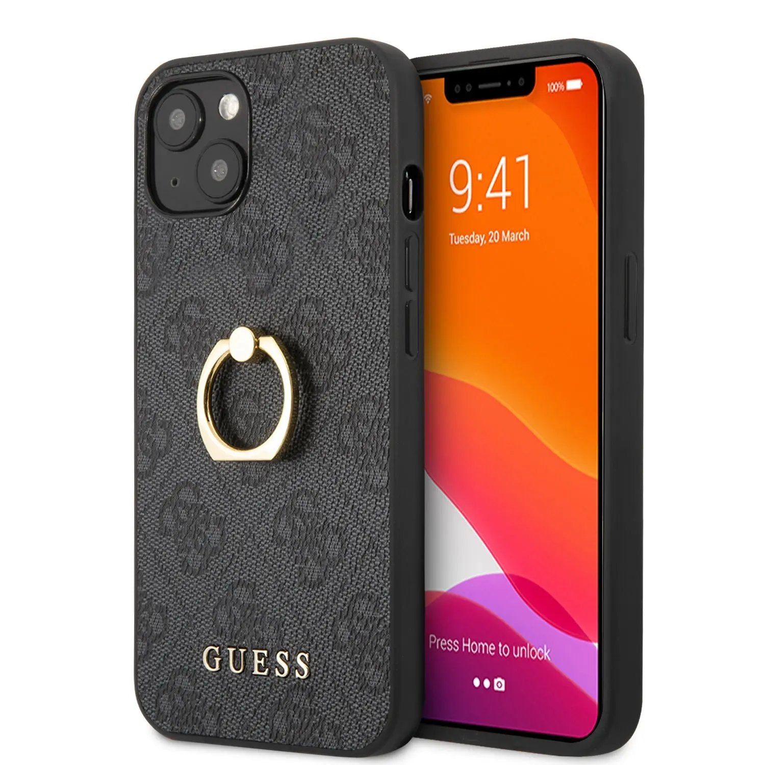 Guess "4g Logo Ring Collection" Hard Case Pu Leather Θήκη Προστασίας Απο Δερματινη – Iphone 13 (γκρι) – PhoneBazaar