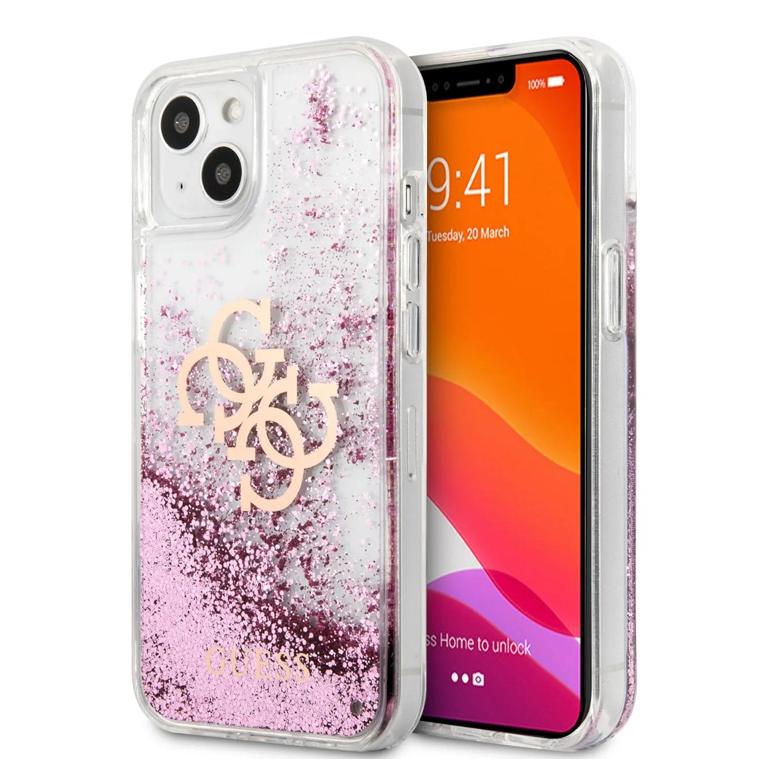 Guess "4g Logo Collection" Θήκη Προστασίας – Iphone 13 (clear/glitter Pink) – PhoneBazaar