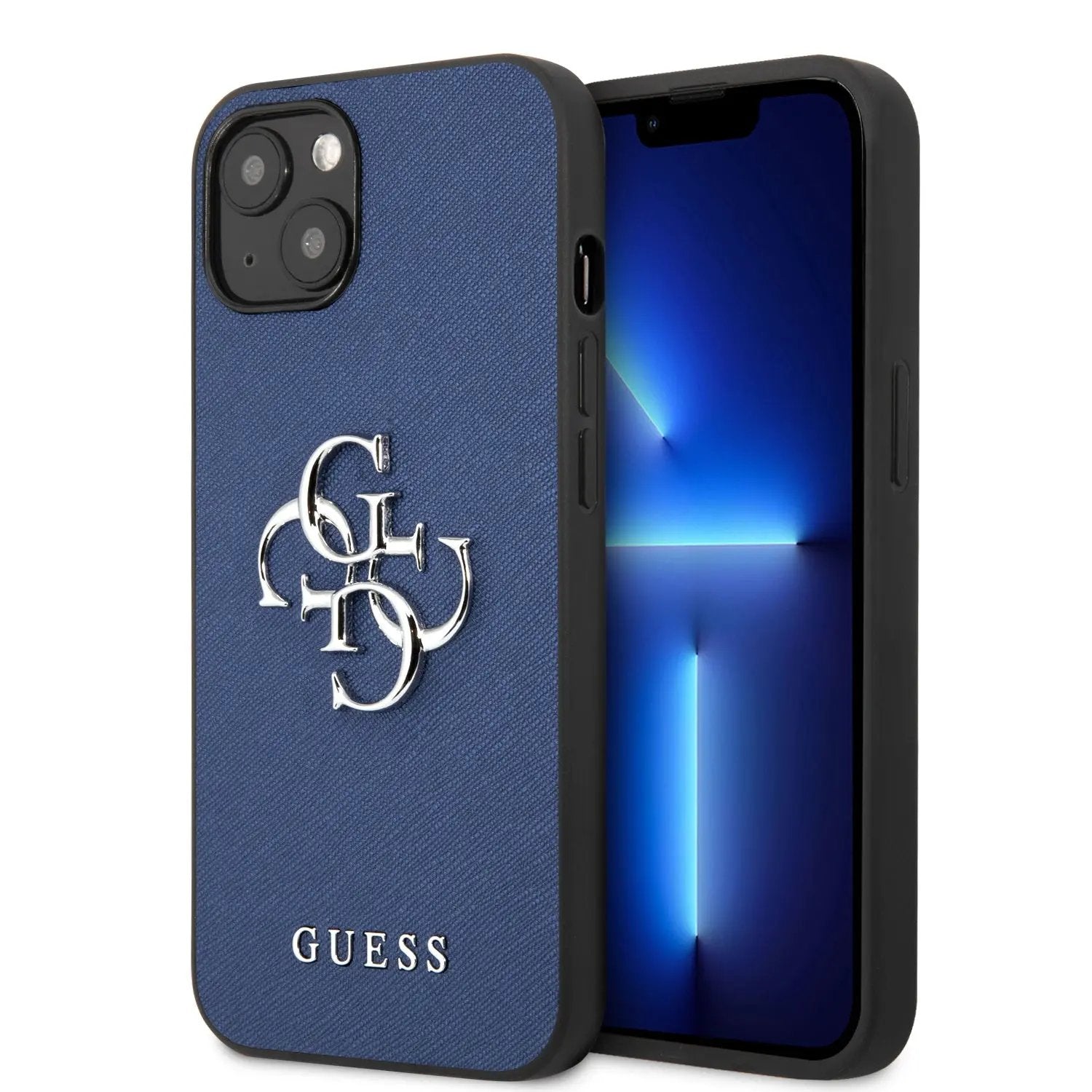 Guess “4G Logo Collection” Hard Case PU Leather Θήκη προστασίας από δερματίνη – iPhone 13 (Μπλε) – PhoneBazaar