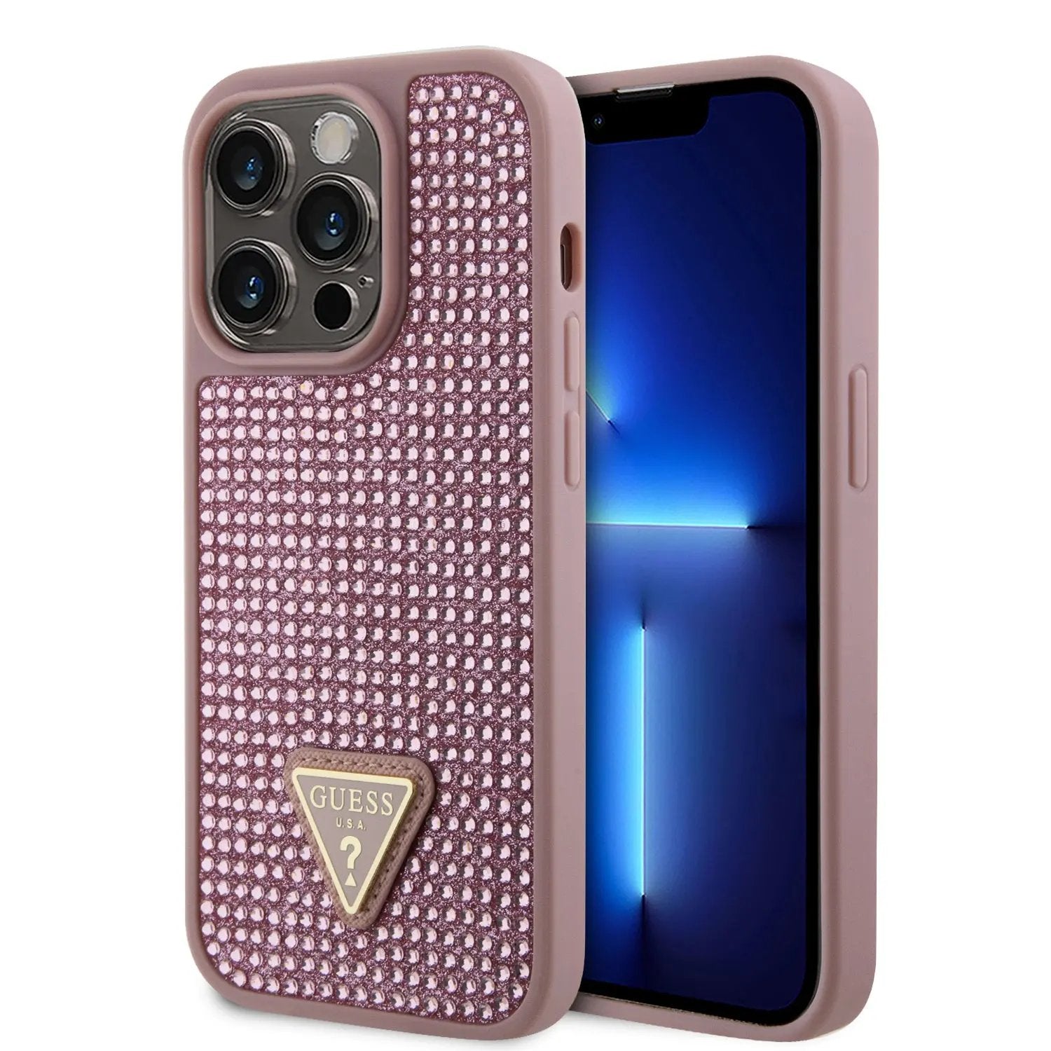 Guess “rhinestones Triangle Metal Logo Collection” Θήκη Προστασίας Για Iphone 14 Pro (ροζ) – PhoneBazaar