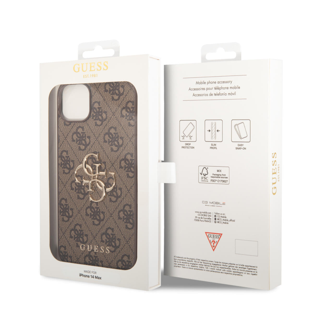 Guess "4G Logo Collection" Hard Case PU Leather Θήκη προστασίας από δερματίνη – iPhone 14 Plus (Καφέ)