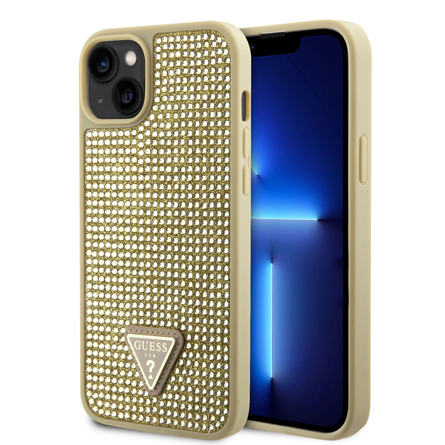 Guess “Rhinestones Triangle Metal Logo Collection” Θήκη Προστασίας Για Iphone 14 (Χρυσό) – Θήκη για κινητό από το PhoneBazaar.gr